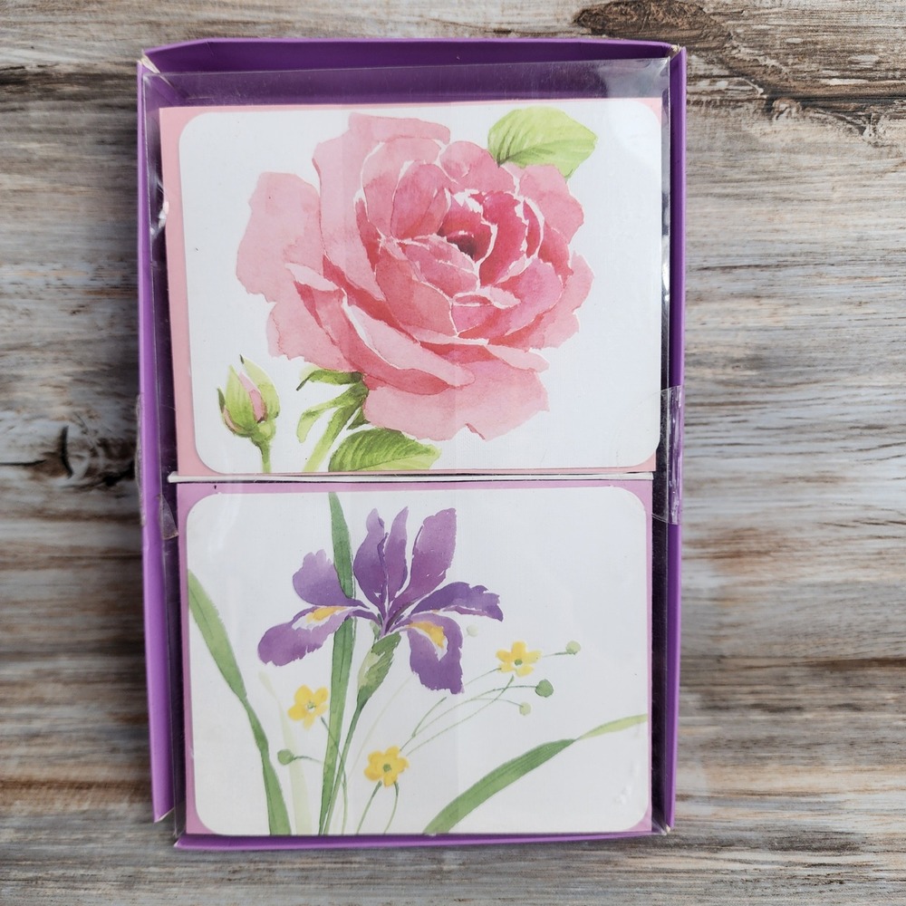 American Greetings 50ct Floral Note Cards Watercolor Rose Iris Stationery Set